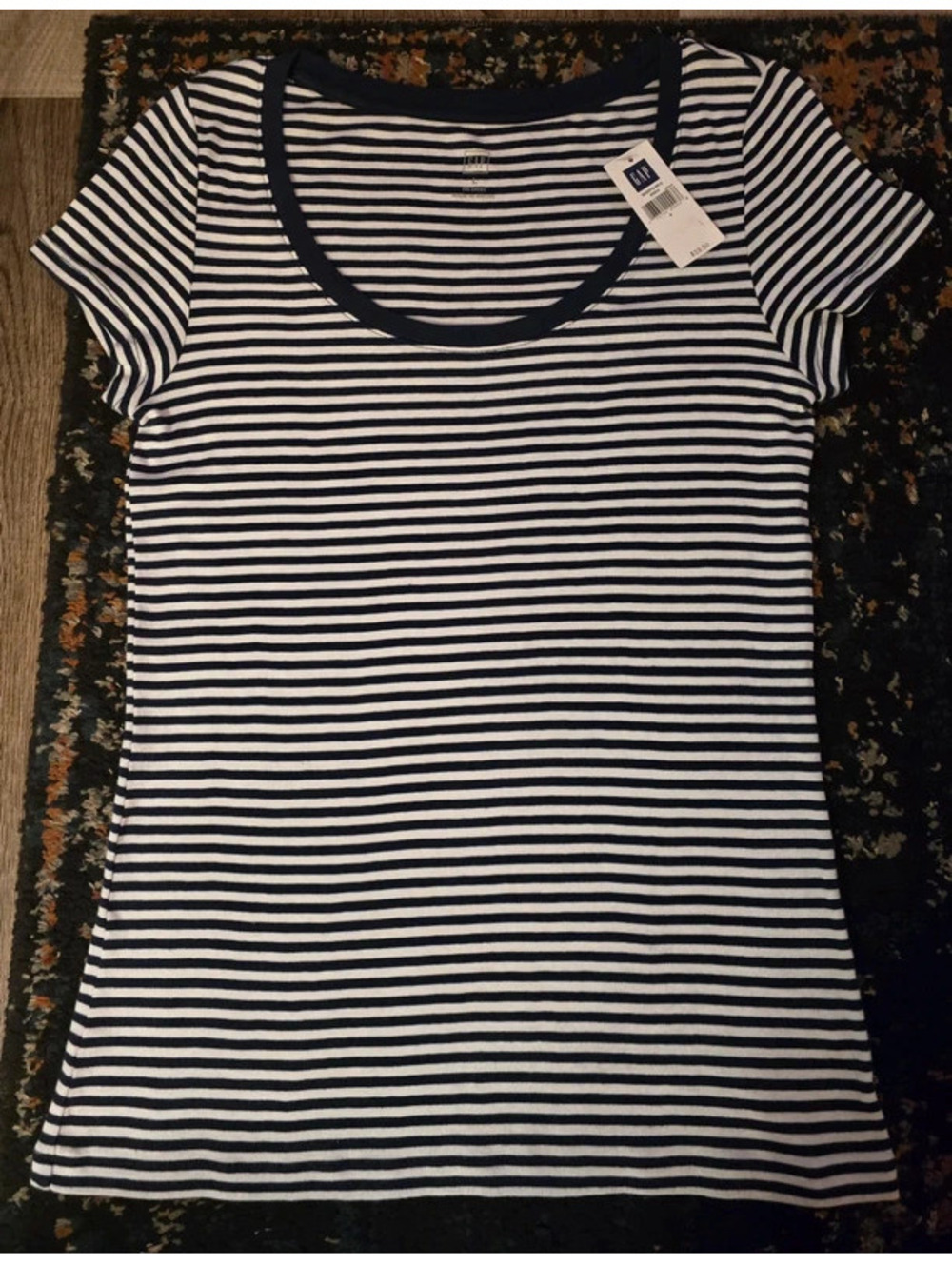 Vintage GAP Striped Scoop Neck T-Shirt - B&W Short Sleeve Tee - NWT Large